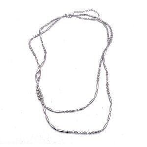 Chicos Beaded Double Layered Necklace Silver Tone